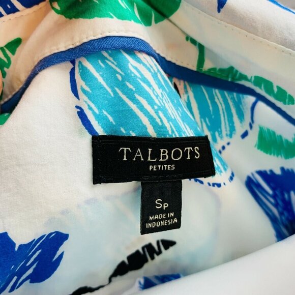 Talbots Womens Shirt Apple Multicolor Roll Tab Sleeve Button Up Petite Size Sp - Picture 10 of 13